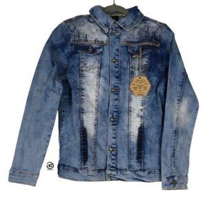 NWT Desigual Boys' Denim Jacket Xavier Embroidery Back Desert Size 13/14